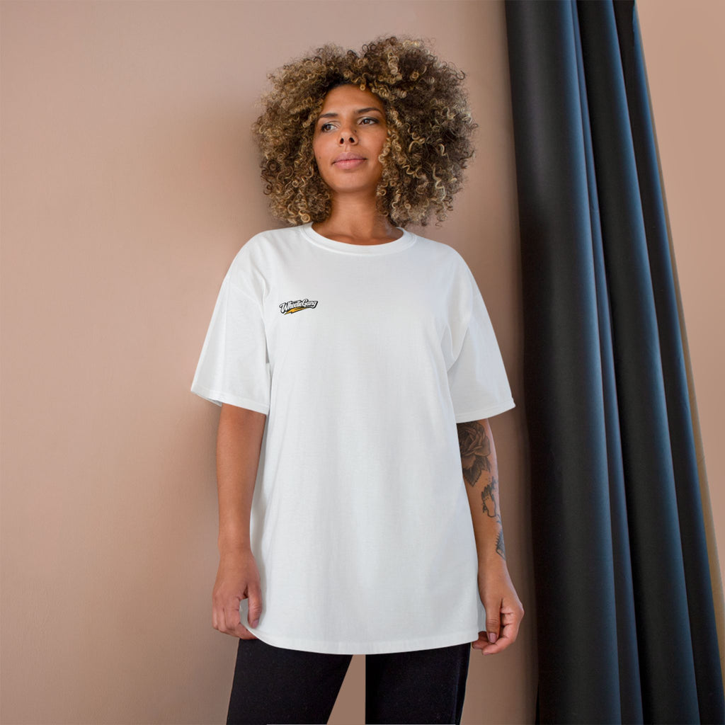 Champion T-Shirt — 'WARNING: MAY POP WHEELIES' Graphic Tee